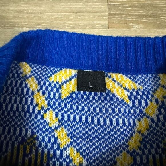 Golden State Warriors L Ugly Christmas Sweater Candy Cane Fair Isle Blue Gold - Picture 2 of 4